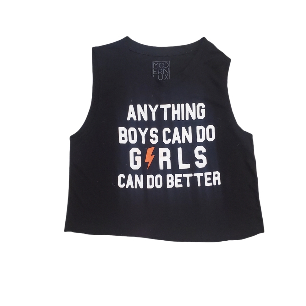Modern Lux Women's Girls Can Do Better Black Cropped‎ Sleeveless Top Medium